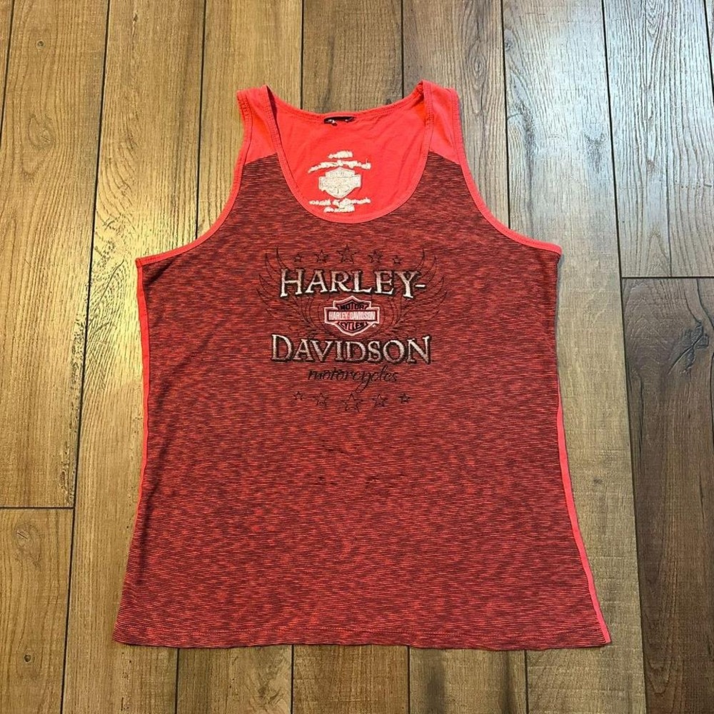 Y2k Harley Davidson Women's Pink Orange Tank Top‎ Size Medium